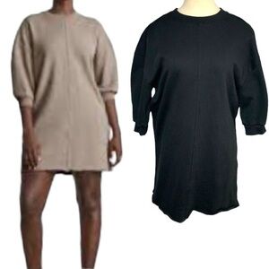 Everlane Sweater Dress Sz XS Black Jersey Organic Cotton 1/2 Sleeve Minimalist